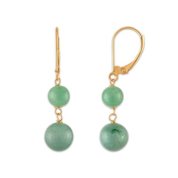 Round Jade Drop & Dangle Earrings in 14KT Yellow Gold
