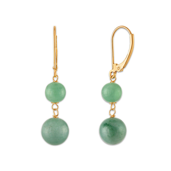 Round Jade Drop & Dangle Earrings in 14KT Yellow Gold