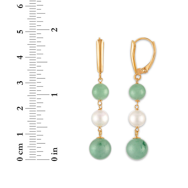 Jade and Fresh Water Pearl Earrings in 14KT Yellow Gold