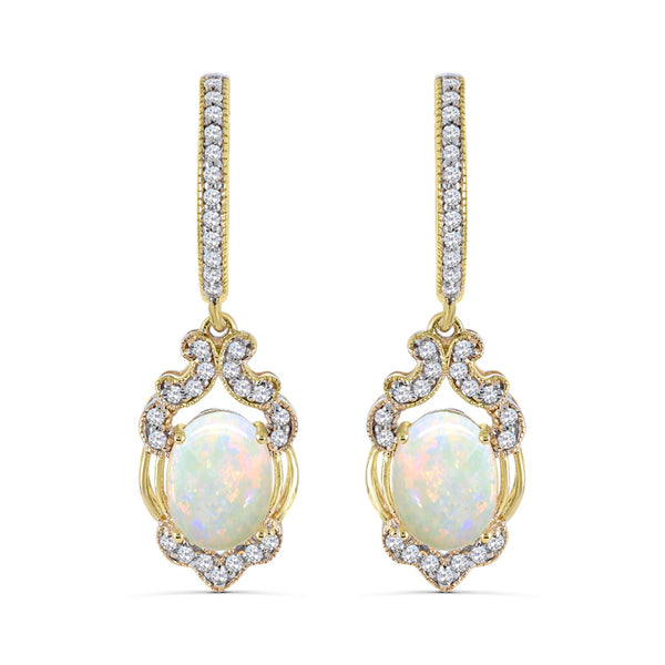 White Opal Drop / Dangle Earrings in 925 Silver