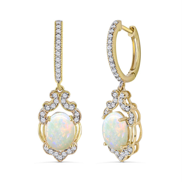 White Opal Drop / Dangle Earrings in 925 Silver