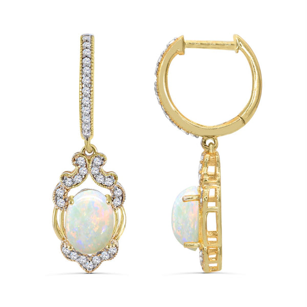 White Opal Drop / Dangle Earrings in 925 Silver