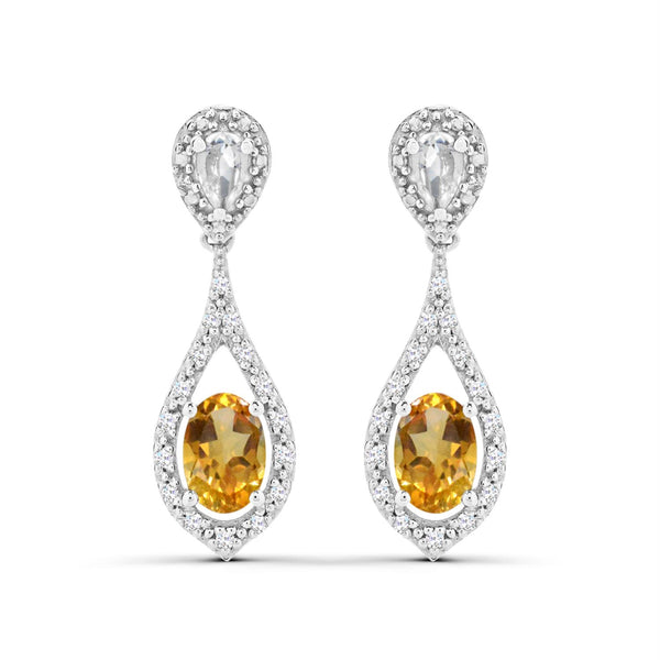 Yellow Citrine Drop / Dangle Earrings in 925 Silver