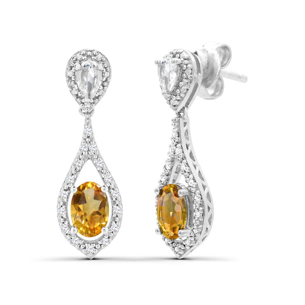 Yellow Citrine Drop / Dangle Earrings in 925 Silver