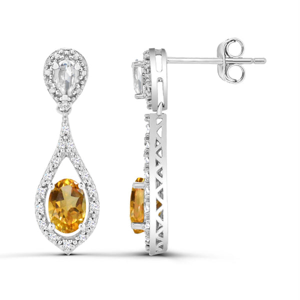 Yellow Citrine Drop / Dangle Earrings in 925 Silver