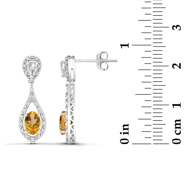 Yellow Citrine Drop / Dangle Earrings in 925 Silver