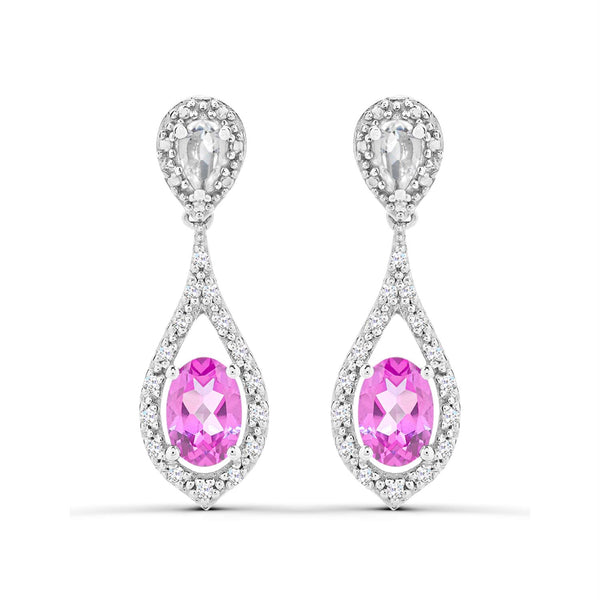 Pink Pink Sapphire Drop / Dangle Earrings in 925 Silver