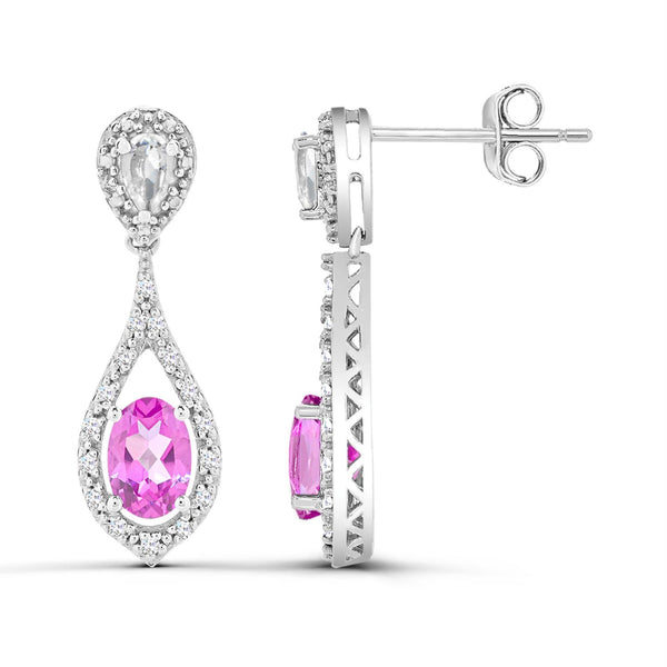 Pink Pink Sapphire Drop / Dangle Earrings in 925 Silver