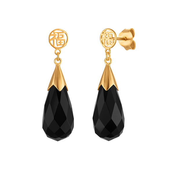 Black Onyx Drop / Dangle Earrings in 925 Silver