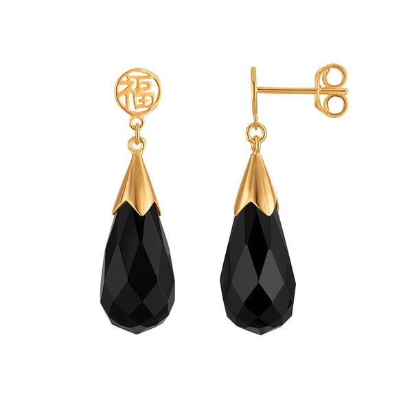 Black Onyx Drop / Dangle Earrings in 925 Silver