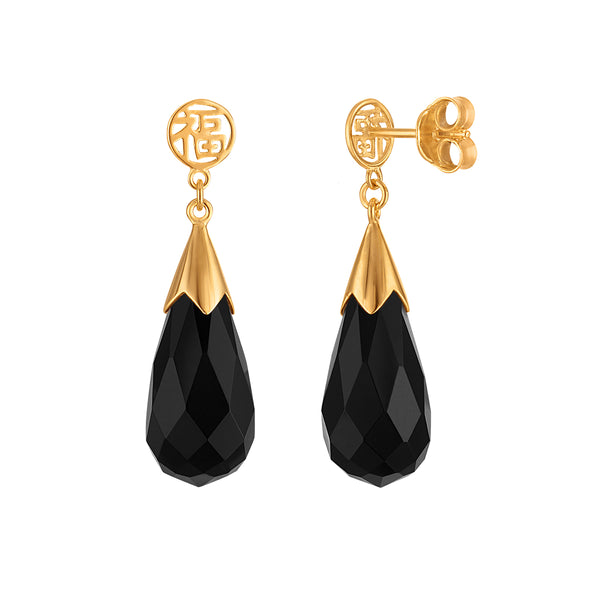 Black Onyx Drop / Dangle Earrings in 925 Silver