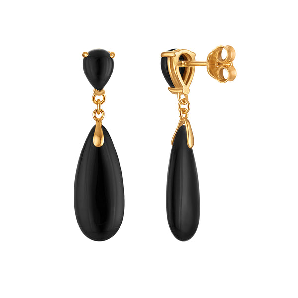 Black Onyx Drop / Dangle Earrings in 925 Silver