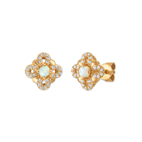 Opalescent Opal Clover Earrings in 925 Silver