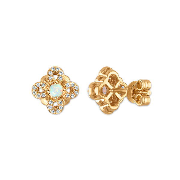 Opalescent Opal Clover Earrings in 925 Silver