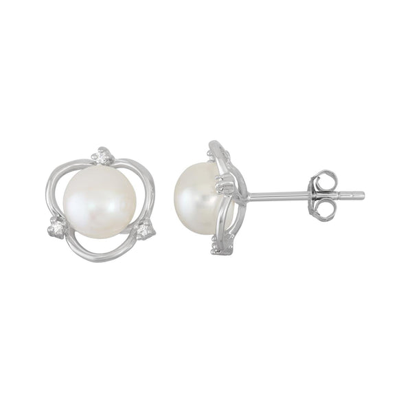 Round Pearl and Cubic Zirconia 18-inch Pendant in Sterling Silver
