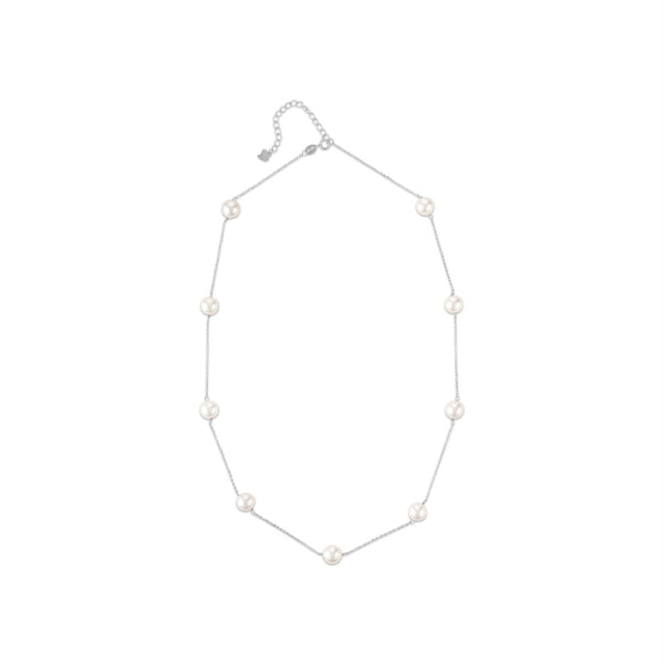 Shell Pearl Station 18-inch Necklace in Sterling Silver