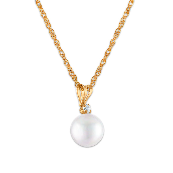 7MM Freshwater Pearl Pendant with White Sapphire in 10K Yellow Gold