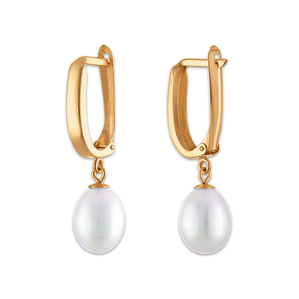 White Pearl Drop / Dangle Earrings in 10KT Gold