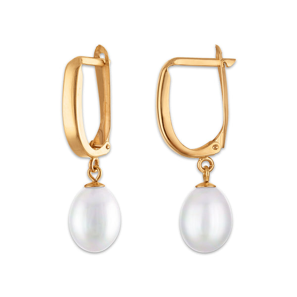 White Pearl Drop / Dangle Earrings in 10KT Gold