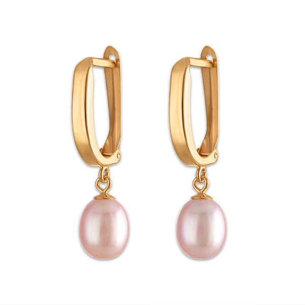 Pink Pearl Drop / Dangle Earrings in 10KT Gold