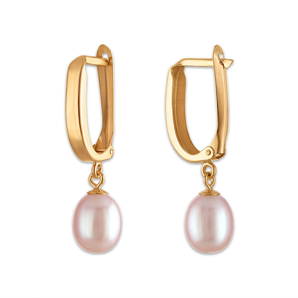 Pink Pearl Drop / Dangle Earrings in 10KT Gold