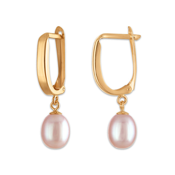 Pink Pearl Drop / Dangle Earrings in 10KT Gold