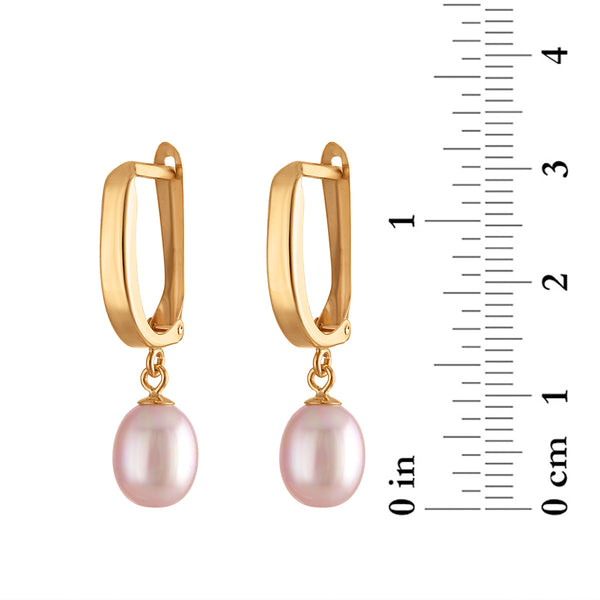 Pink Pearl Drop / Dangle Earrings in 10KT Gold