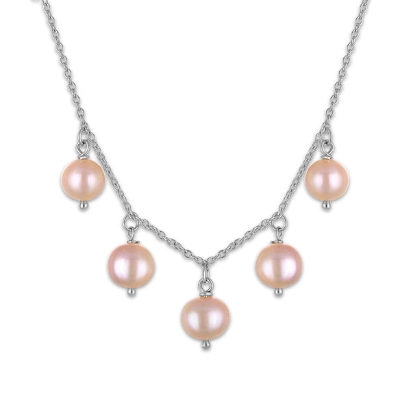 Pink Pearl Drop / Dangle Necklace in 925 Silver