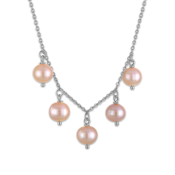 Pink Pearl Drop / Dangle Necklace in 925 Silver