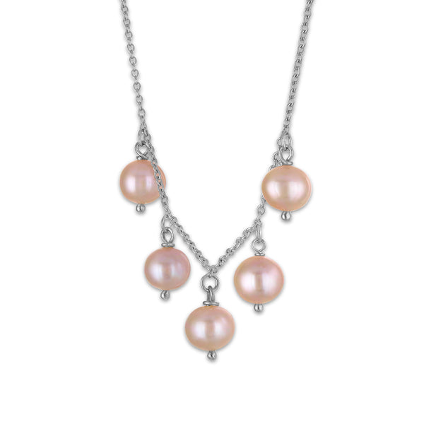 Pink Pearl Drop / Dangle Necklace in 925 Silver
