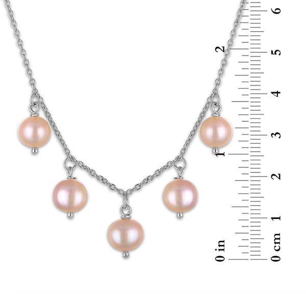 Pink Pearl Drop / Dangle Necklace in 925 Silver