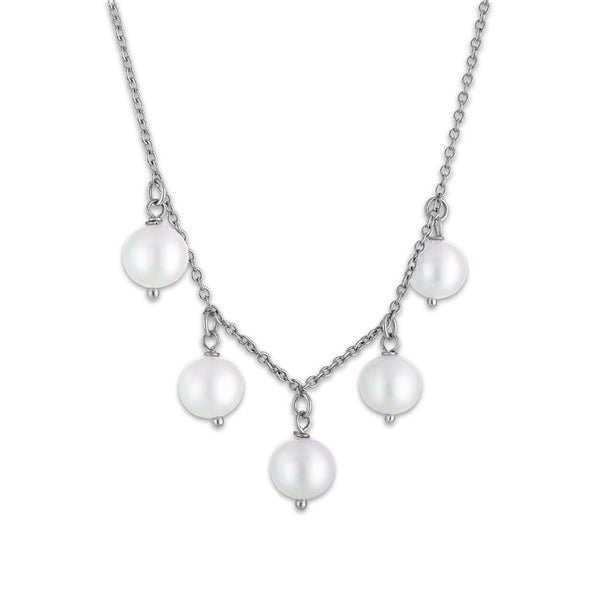 White Pearl Drop / Dangle Necklace in 925 Silver