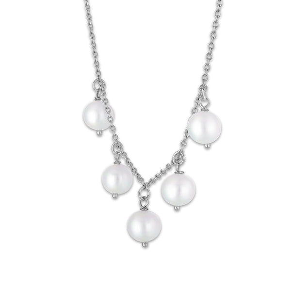 White Pearl Drop / Dangle Necklace in 925 Silver