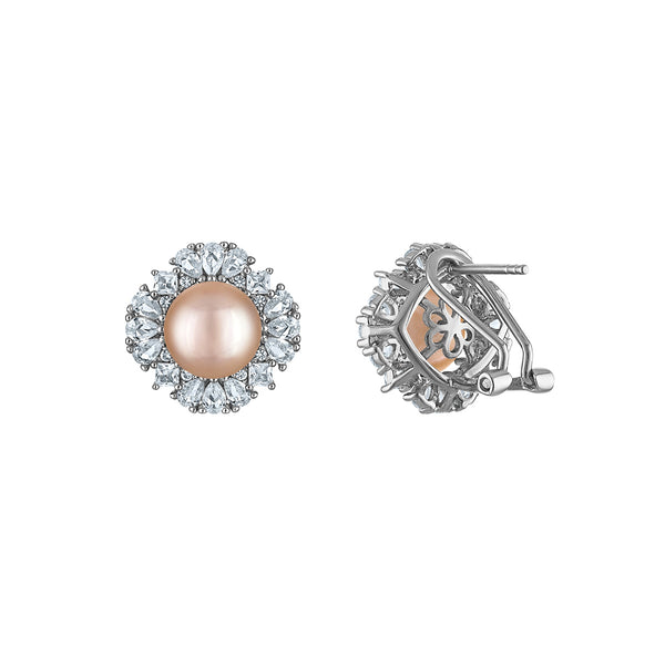 Pink Pearl and White Sapphire Earrings in Sterling Silver