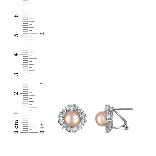 Pink Pearl and White Sapphire Earrings in Sterling Silver