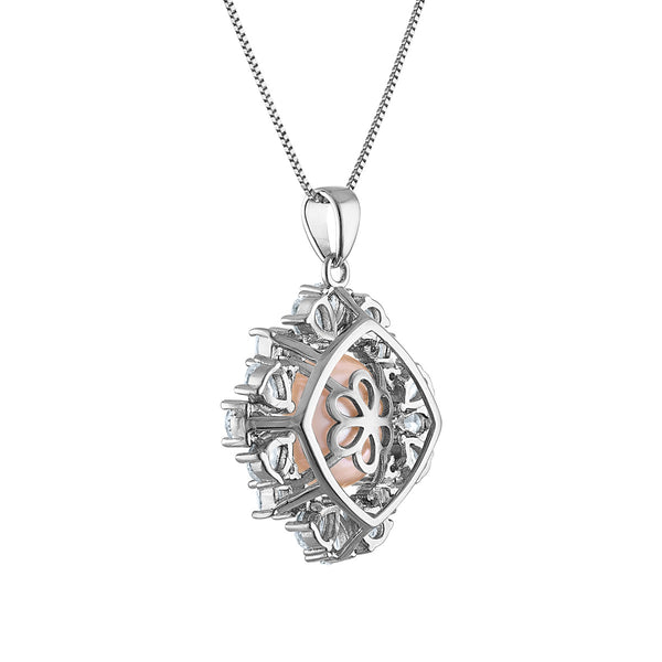 Pink Pearl and White Sapphire 18-inch Pendant in Sterling Silver
