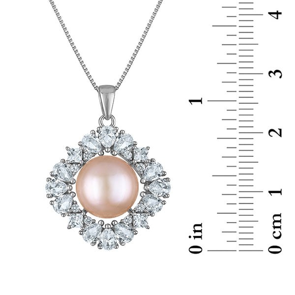 Pink Pearl and White Sapphire 18-inch Pendant in Sterling Silver