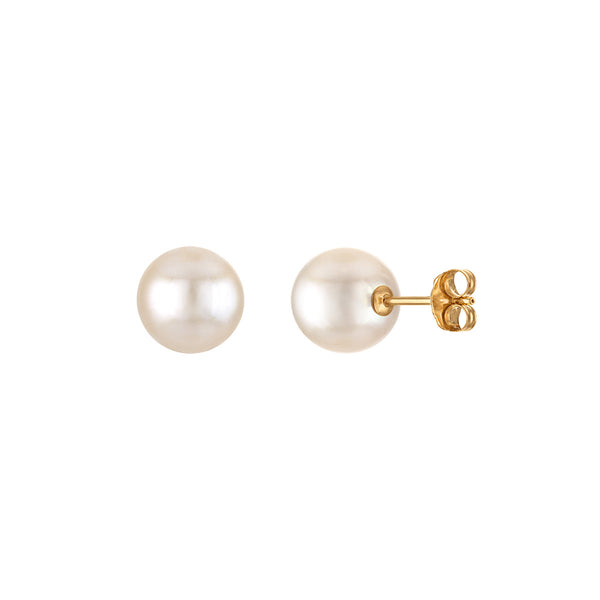 White Pearl Stud Earrings in 14KT Gold