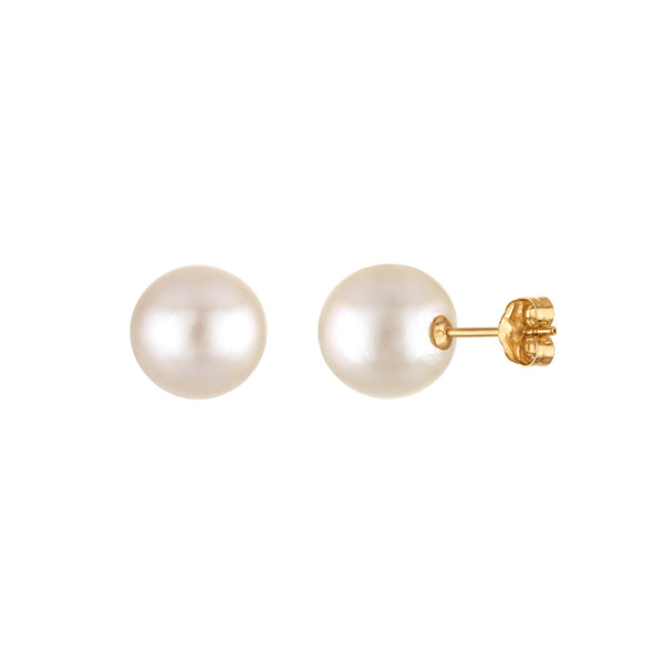 White Pearl Stud Earrings in 14KT Gold