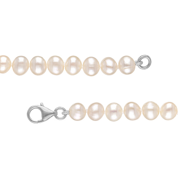 5MM Pearl 18-inch Necklace Bracelet Earrings Set in Sterling Silver