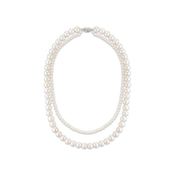Double Strand 18-inch Shell Pearl Necklace in Sterling Silver