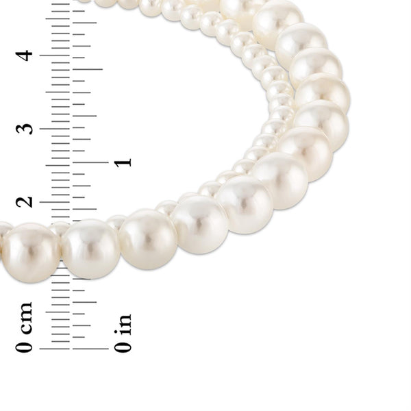 Double Strand 18-inch Shell Pearl Necklace in Sterling Silver