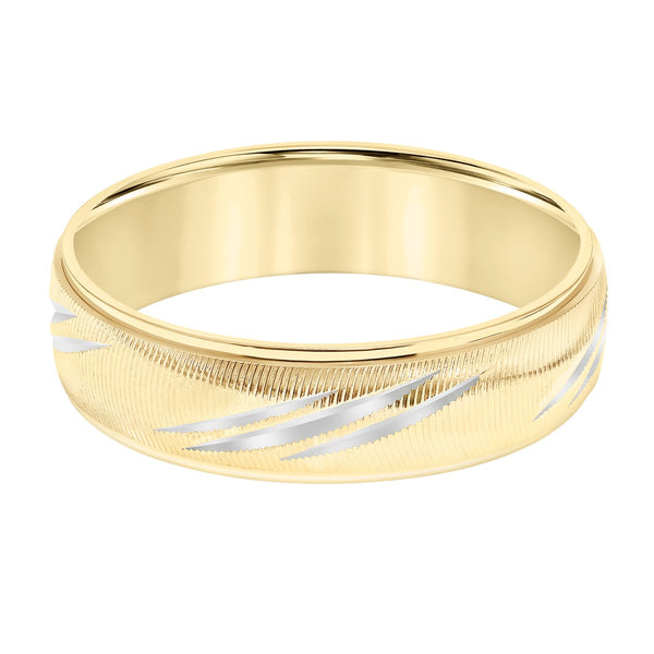 6MM Diagonal Cut Design Wedding Ring in 10KT Yellow Gold. Size 10