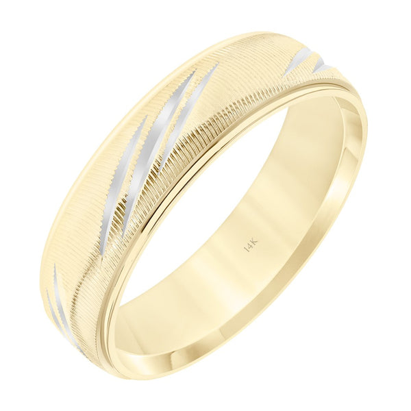 6MM Diagonal Cut Design Wedding Ring in 10KT Yellow Gold. Size 10