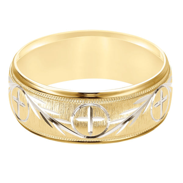 8MM Brushed Cross Wedding Ring in 10KT Gold. Size 10