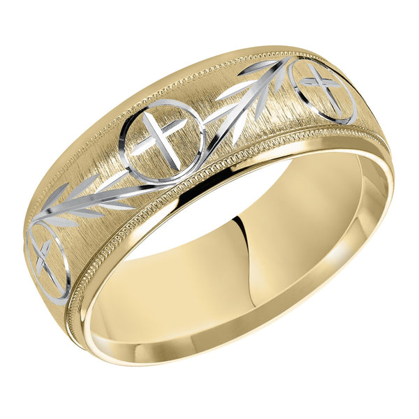 8MM Brushed Cross Wedding Ring in 10KT Gold. Size 10