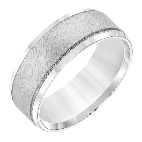 8MM Milgrain Accent Wedding Ring in 10KT White Gold. Size 10