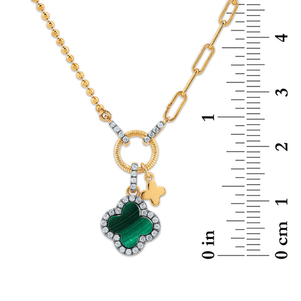 Malachite and Lab Grown Diamond 18-inch Clover Necklace in 18KT Gold Vermeil