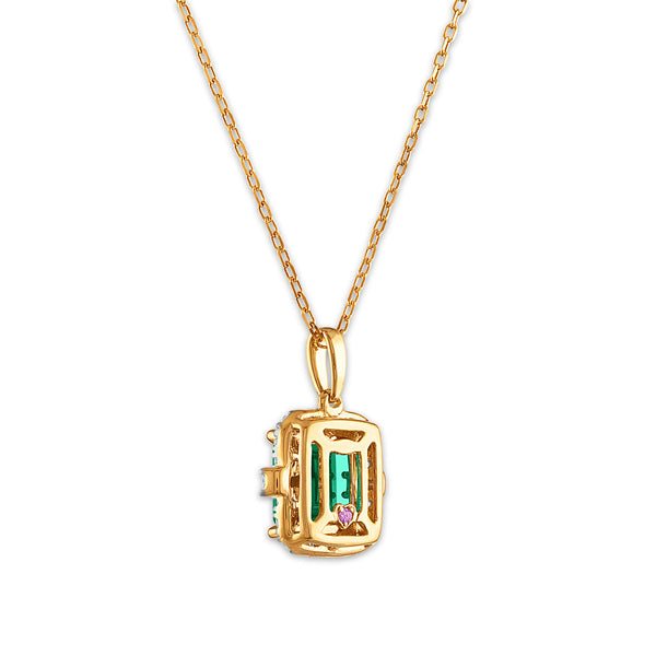 LoveSong EcoLove 8X6MM Emerald Shape Emerald and Diamond Halo 18-inch Pendant in 10KT Yellow Gold