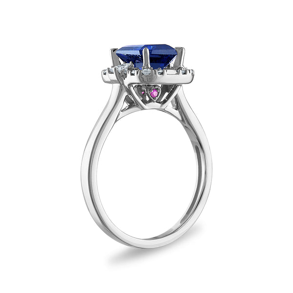 Created Blue Sapphire and Lab Grown Diamond Ring in 10KT White Gold